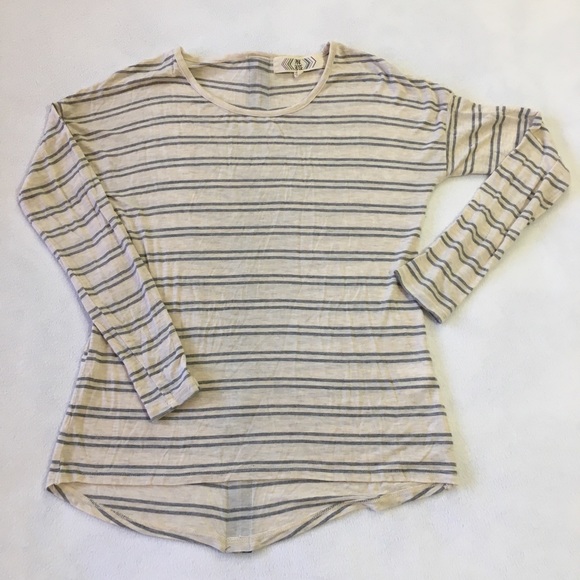 Pink Rose Tops - Pink Rose S long sleeve grey stripe zip back top